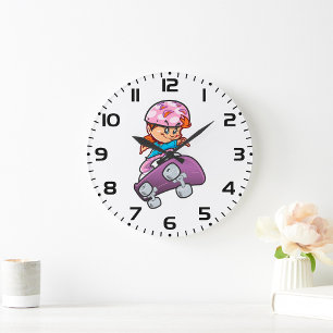 Skater Girl Fun Pink Helmet Skateboard Large Clock