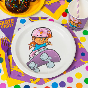Skater Girl Fun Pink Helmet Skateboard Paper Plate