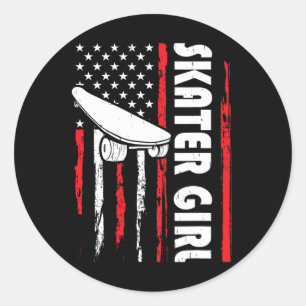 Skater Girl Funny Skating Skateboarding Dude Vinta Classic Round Sticker