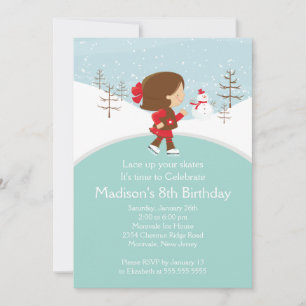 Skater Girl Ice Skating Birthday Party Invitation