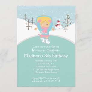 Skater Girl Ice Skating Birthday Party Invitation