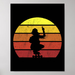 Skater Girl Retro Vintage Skateboard Skateboarding Poster