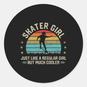 Skater Girl Skateboarder Skateboard Skateboarding Classic Round Sticker