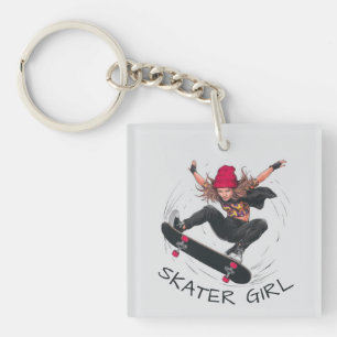 Skater Girl Skateboarding Key Ring