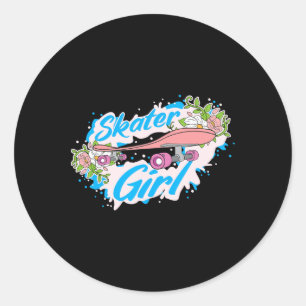 Skater Girl Skating Skateboarding  Classic Round Sticker