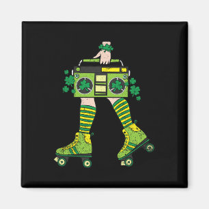 Skater Girl St Patricks Day Roller Skate Shamrock  Magnet