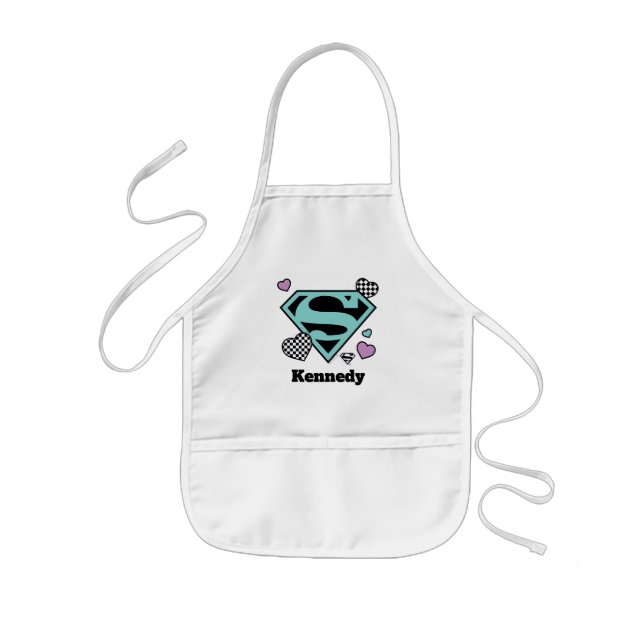 Skater Girl Supergirl Hearts S-Shield Kids Apron (Front)