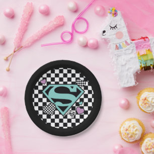 Skater Girl Supergirl Hearts S-Shield Paper Plate