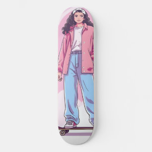 Skater Girl Vibes – Pastel Aesthetic Collage Skateboard