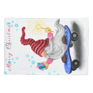 Skater Gnome Christmas Pillow Case