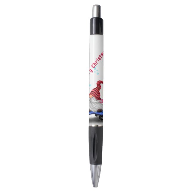 Skater Gnome with Gift Christmas Pen (Front Vertical)