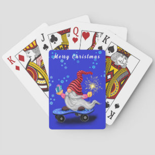 Skater Gnome with Gift Christmas Playing Cards