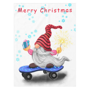Skater Gnome with Gifts and Sparkler - Christmas Tablecloth