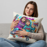 Skater Mom & Son: Vibrant Graffiti Art Pillow<br><div class="desc">Brighten up your space with this urban-style decorative pillow featuring a mom and son on a skateboard. The vibrant graffiti design makes it a perfect, trendy gift for Mother’s Day, birthdays, or family celebrations. It’s an ideal accent piece for modern living rooms, teen bedrooms, or nurseries. Technique: AI-generated and professionally...</div>