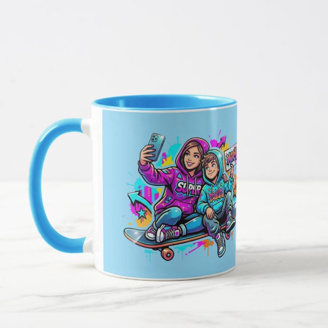 Skater Mum & Son Mug: Personalised Name Cof Mug (Left)