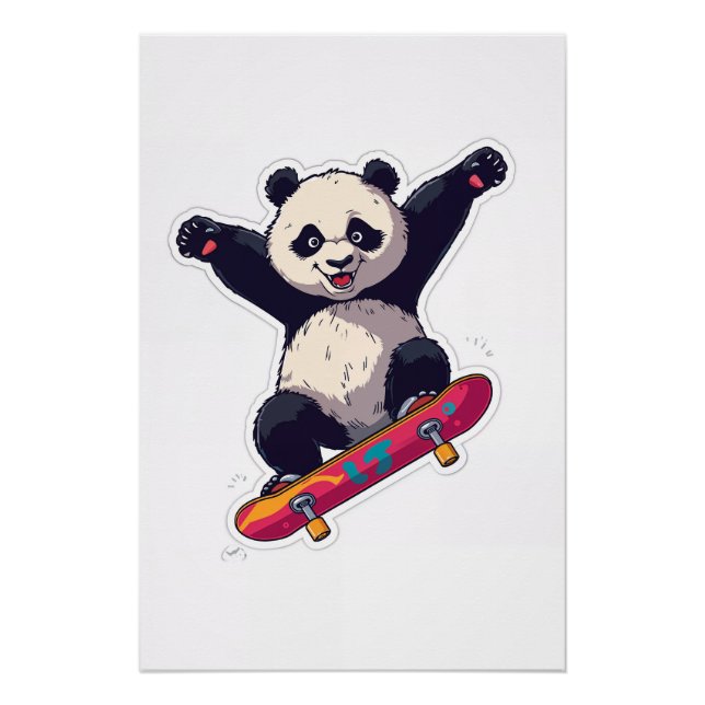 Skater Panda Poster – Skateboarding Panda Wall Art (Front)