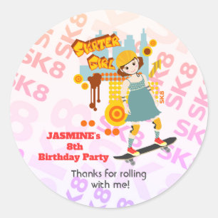 Skater Park Fun Girl Birthday Party Classic Round Sticker