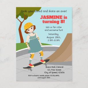 Skater Park Fun Girl Birthday Party Invitation Postcard
