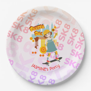 Skater Park Fun Girl Birthday Party Paper Plate