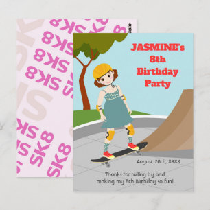 Skater Park Fun Girl Birthday Party Postcard