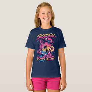 Skater Power Girl – Tropical Sunset Skateboard T-Shirt