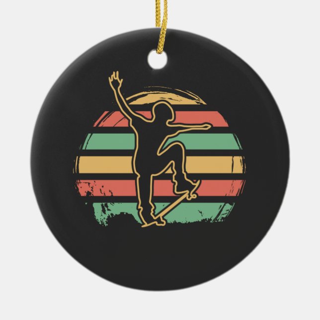 Skater Retro Ceramic Tree Decoration (Front)