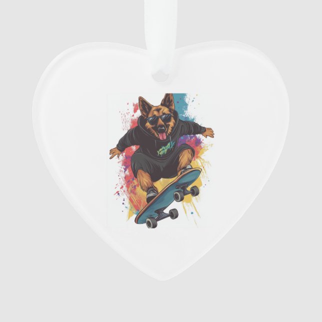 Skater Shepherd � Cool Skateboard Dog Ornament (Front)