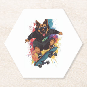 Skater Shepherd � Cool Skateboard Dog Paper Coaster