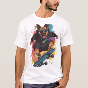 Skater Shepherd � Cool Skateboard Dog T-Shirt