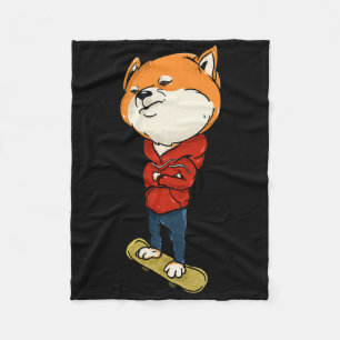 Skater Shi Inu - Funny Skating Japanese Shibe Dog Fleece Blanket