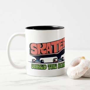 Skater Shred the Road – Retro 70s Skateboarding Two-Tone Coffee Mug