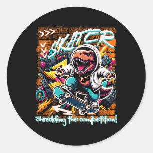 Skater Shredding The Competition! Kids Funny T-rex Classic Round Sticker