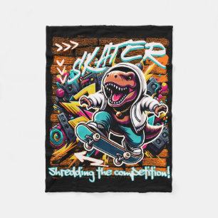 Skater Shredding The Competition! Kids Funny T-rex Fleece Blanket