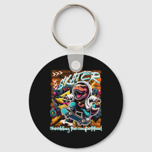 Skater Shredding The Competition! Kids Funny T-rex Key Ring