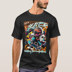 Skater Shredding The Competition! Kids Funny T-rex T-Shirt
