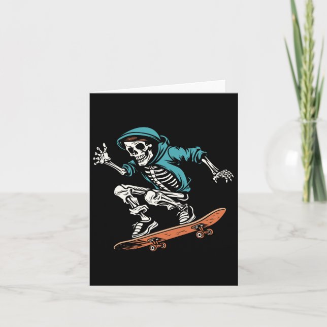 Skater Skeleton Halloween Skateboarder Men  Card (Front)