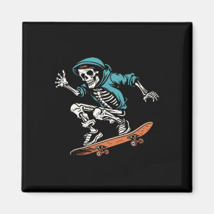 Skater Skeleton Halloween Skateboarder Men Magnet