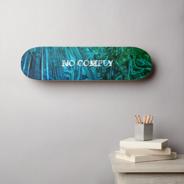 Skater Trick No Comply Blue Green Paua Fractal   Skateboard (Wall Art (Horz))
