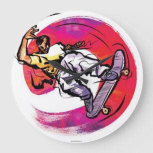 Skaterboarder with Swirl Background Wall Clock