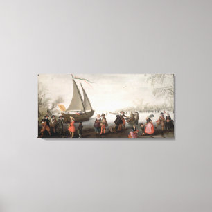 Skaters and a golf party on the ice canvas print