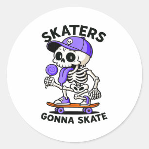Skaters Gonna Skate, Skateboarding Skeleton Lolli Classic Round Sticker