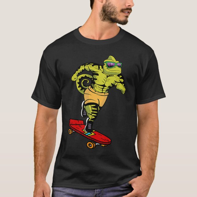Skaters Having Fun Cool Chameleon Skateboard  For  T-Shirt (Front)