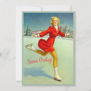 Skaters Waltz Retro Christmas Card Custom Vintage