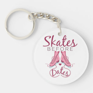 Skates Before Dates Cute Figure Skating Ice Skater Key Ring