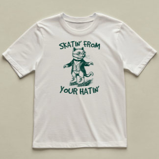 Skatin From Your Hatin Funny Cat Illustrated T-Shirt