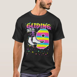 Skating 9Th Birthday Kids Gliding Into 9 Yr Ice Sk T-Shirt