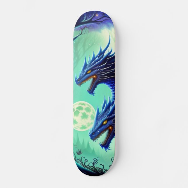Skating Blue Dragons At Moon Night Skateboard (Front)