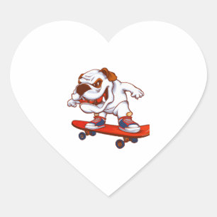 Skating Bulldog Heart Sticker
