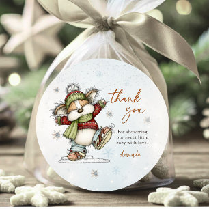 Skating Christmas Puppy Snowflakes Thank You Classic Round Sticker