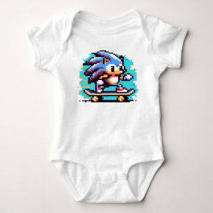 Skating Hedgehog: 8-Bit Pixel Adventure Pixel Art Baby Bodysuit